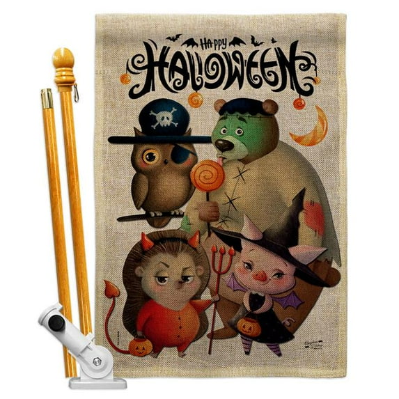 Halloween Friends Falltime 28 x 40 in. Double-Sided Decorative Horizontal Flags for Decoration Banner Garden Yard Gift