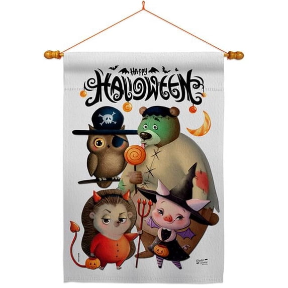 Halloween Friends Falltime 28 x 40 in. Double-Sided Decorative Horizontal Flags for Decoration Banner Garden Yard Gift