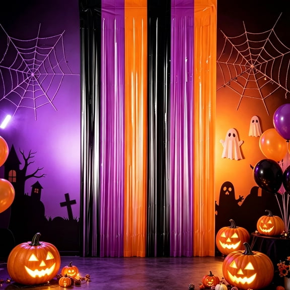 Halloween Fringe Curtain, Party Backdrop Rain Curtain with Stripe Design, Hanging Decoration for Halloween Party Photo Booth Wall