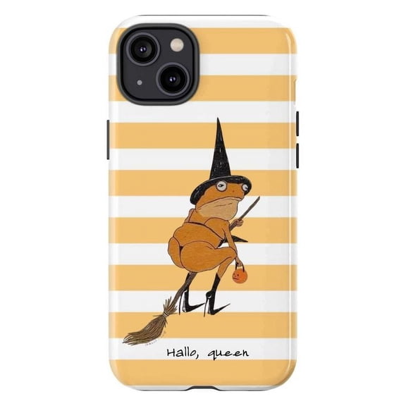 Halloween Frog Phone Case, Witch Frog with Broom and Pumpkin iPhone Cover, Cute and Quirky Halloween Design for iPhone 17 16 15 14 13 12 11 Pro Plus Mini