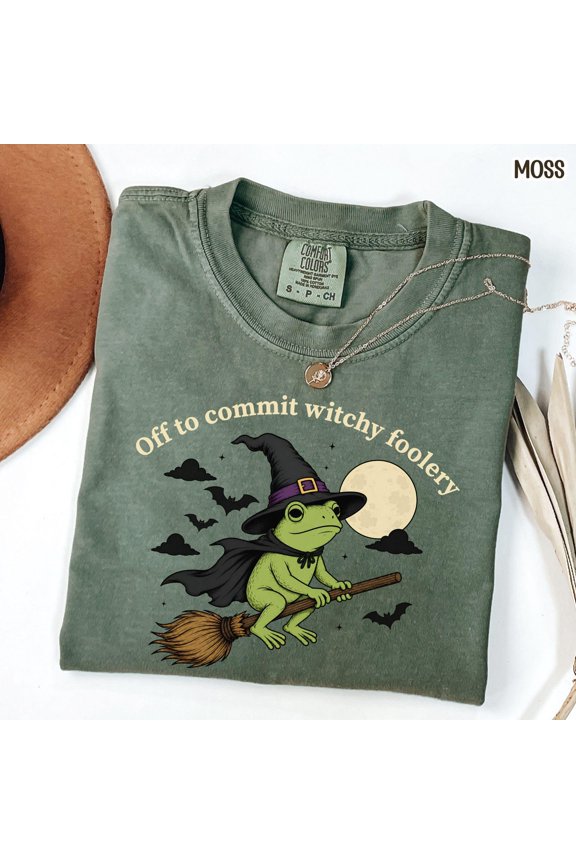 Halloween Frog Shirt Off to Commit Witchy Foolery Spooky Season TShirt Funny Frog Hallowee