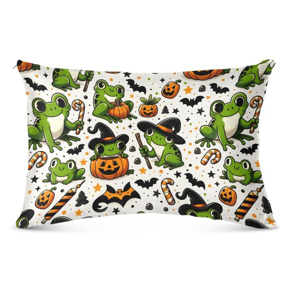 Halloween Frogs Pumpkin Candy Plush Pillow Cases Queen Size Ultra Soft Warm Pillowcases with Zipper 20"x30"