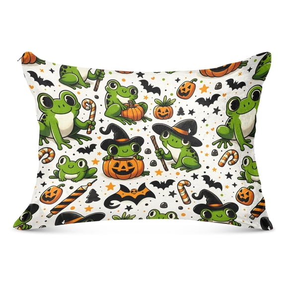 Halloween Frogs Pumpkin Candy Plush Pillow Cases Standard Size Ultra Soft Warm Pillowcases with Zipper 20"x26"