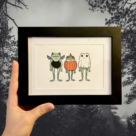 Halloween Frogs Spooky Cute Toad Pumpkin Ghost Poster