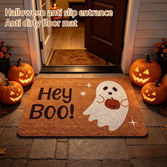 Halloween Front Door Decor Cute Ghost Decor 24 Inch Non Slip Door Mat Halloween Home Decoration for Front Porch Indoor Outdoor Seasonal Welcome Accessory, 1 Pack