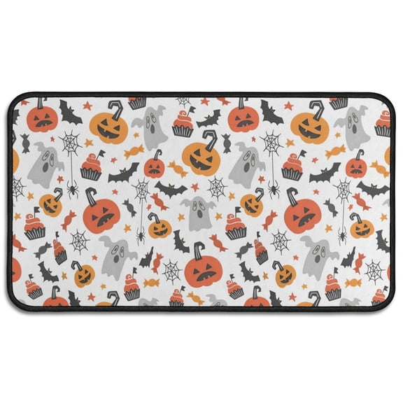 Halloween Front Door Mat 17x30, Witch Cauldron Black Cat Design - Durable Outdoor Indoor Welcome Mat with Non-Slip Backing, Halloween Entry Rug