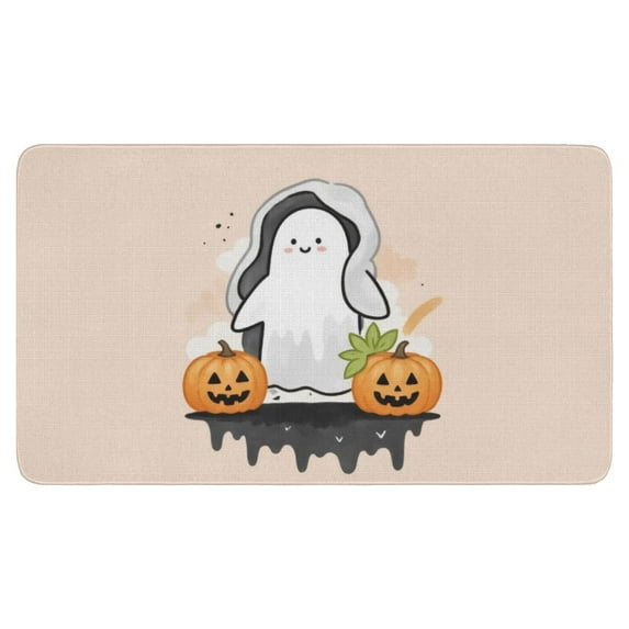 Halloween Front Door Mat,Non-Slip Doormat Low-Profile Door Mat 17x30 Inch Evil Pumpkin Ghost Floor Mats for Outdoor Entrance Entry Entryway