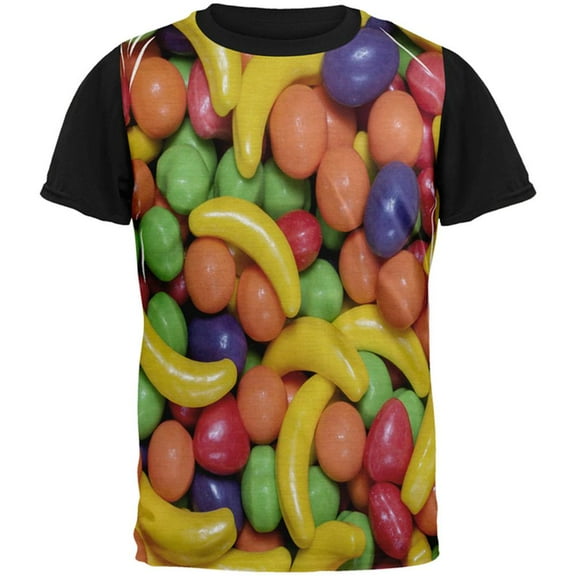 Halloween Fruit Candy All Over Mens Black Back T Shirt Multi MD