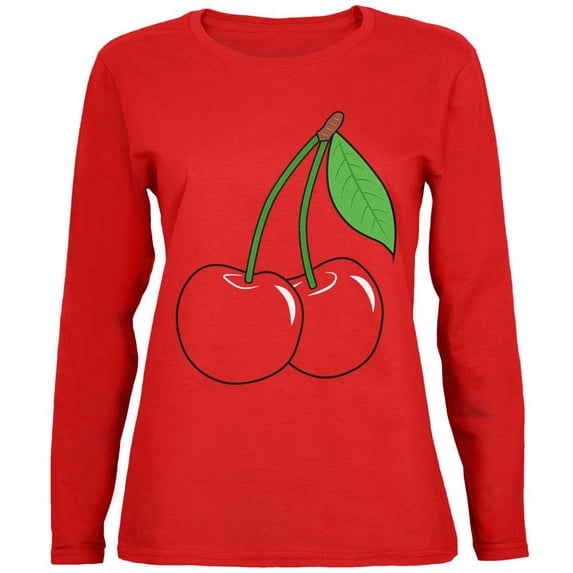 Halloween Fruit Cherry Costume Womens Long Sleeve T Shirt Red X-LG