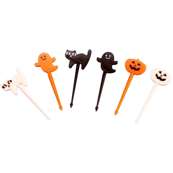Halloween Fruit Food Picks, 30pcs Cupcake Toppers Cartoon Ghost Pumpkin Black Cat Pattern Fruit Fork for Kids Holiday Birthday Themed Party