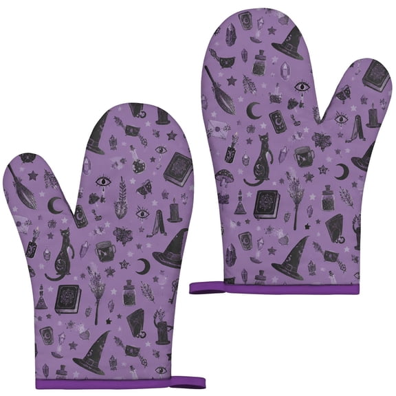 Halloween Full Print Oven Mitts Two Pack Polyester Cotton Cooking Mitts For Microwave And BBQ