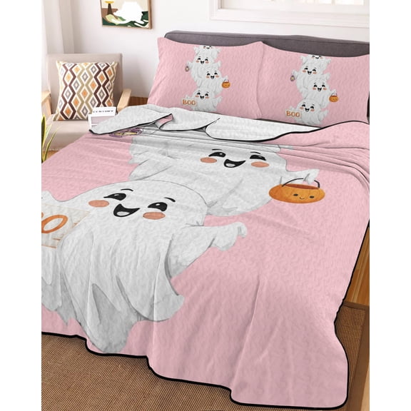 Halloween Full Size Down Alternative Comforter, Lightweight Comforter Quilt Bedding Set with Pillow Shams Cartoon Cute Ghost Fall Pumpkins All Seasons Bed Comforter Duvet Insert 78"x90"