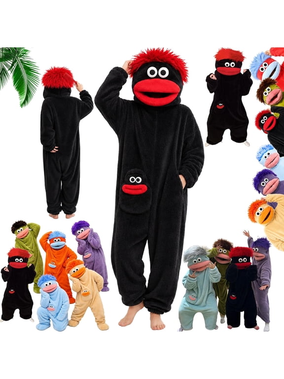 Halloween Funny Big Mouth Monster Plush Silly Onesie - Unisex Animal Sleepwear, Soft Hooded Loungewear Pajamas & Cosplay Wearable Blanket (Adult & K'ids)