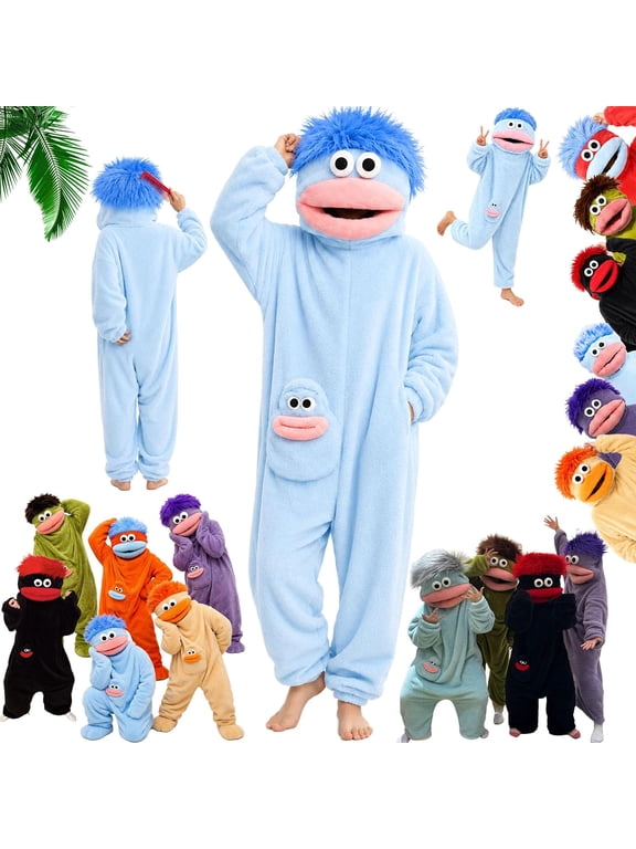 Halloween Funny Big Mouth Monster Plush Silly Onesie - Unisex Animal Sleepwear, Soft Hooded Loungewear Pajamas & Cosplay Wearable Blanket (Adult & K'ids)