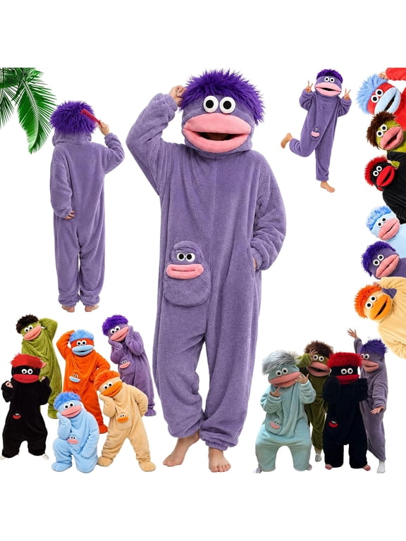 Halloween Funny Big Mouth Monster Plush Silly Onesie - Unisex Animal Sleepwear, Soft Hooded Loungewear Pajamas & Cosplay Wearable Blanket (Adult & K'ids)