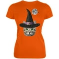 thumbnail image 1 of Halloween Funny Cat Witch Orange Juniors Soft T-Shirt, 1 of 1