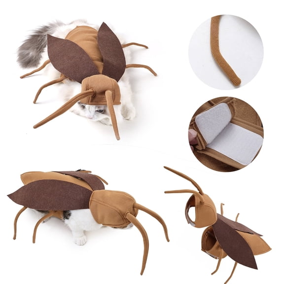 Halloween Funny Cockroach Pet Costume Adjustable Bug Cosplay Outfit with Antennae Legs One Size for Cats Small Dogs Halloween Party Photo Prop
