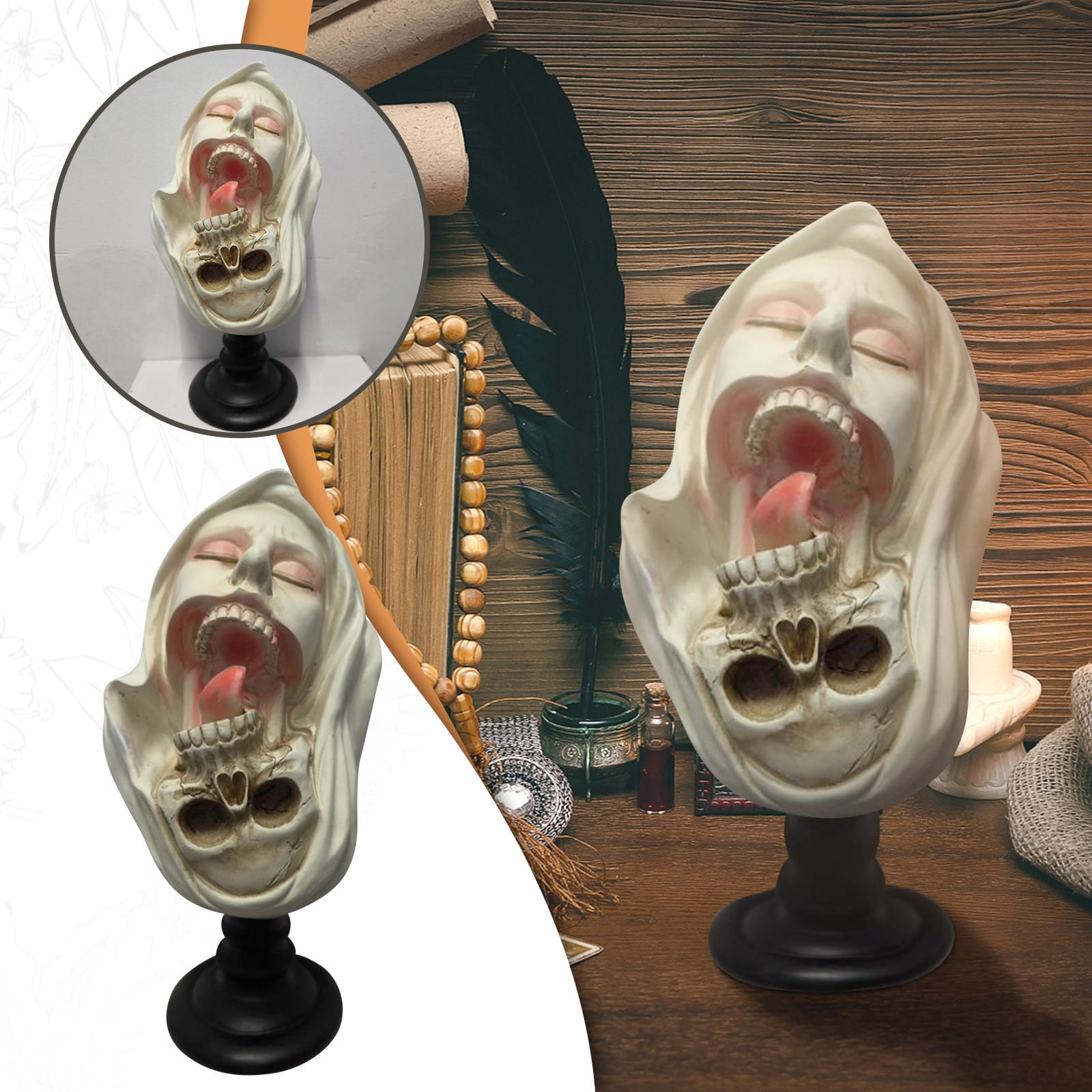 Transfiguration Couple Skull Statue - Gothic Resin Art Sculpture For Halloween Decor