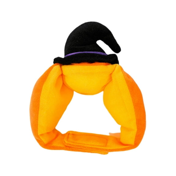 Halloween Funny Dog Pumpkin Witch Hat Costume - Pet Head Gear for Dogs and Cats, Orange and Black, Soft Velvet, 14.57-inch