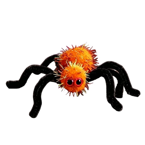 Halloween Funny Fluffy Spider Table Decor, Orange Spike Fur Bendable Leg Small Spider Figurine for Window Tree Halloween Party Scene Layout