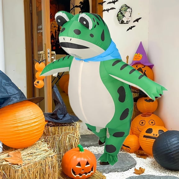 Halloween Funny Inflatable Costume Cosplay Cool Handsome Inflatable Dragon Cartoon Dragon Funny Gift Halloween Cosplay Dress Up,Height 59"–74.8",Frog