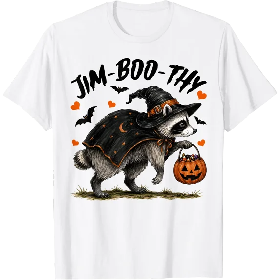 Halloween Funny Jim-Boo-Thy Jimothy Raccoon Witch Costume T-Shirt ...