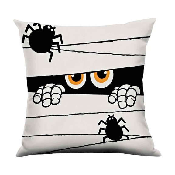 Halloween Funny Mummy Pillow Cover,Spooky Binded Mummy Print Throw Pillowcase,Soft Decorative Cushion Case for Sofa Couch Bed Living Room Home Party Decor