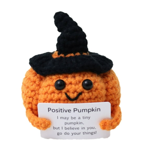 Halloween Funny Positive Life Pumpkin Knitted Animal Holding Card Crochet Easter Birthday Christmas Girls Party Toy