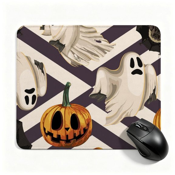 Halloween Funny Pumpkin Mouse Pad with Stitched Edges, 11.8 x 9.8 inch Washable Square Desk Pad, Non-Slip Rubber Base, Office Laptop Accessory, Halloween Gift for Men & Women