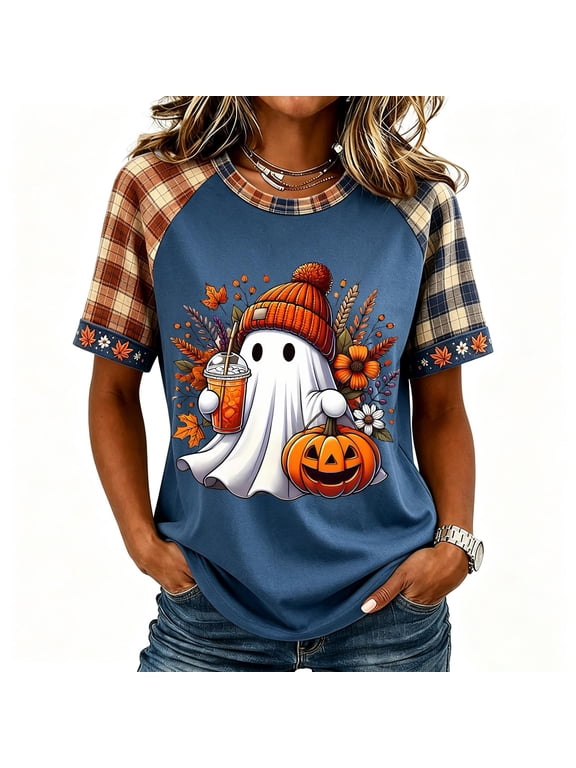 Halloween Funny Shirts for Women Crew Neck Halloween Tshirts Loose Fit Plus Size Halloween Tops Halloween Graphic Tees