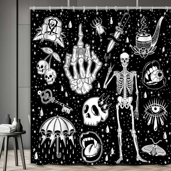 Halloween Funny Skull Pink Fall Shower Curtain, Gothic Skeleton Horror Art Pink Fabric Bathroom Decor Curtain Happy Halloween Party Bathroom Decor 66x72in