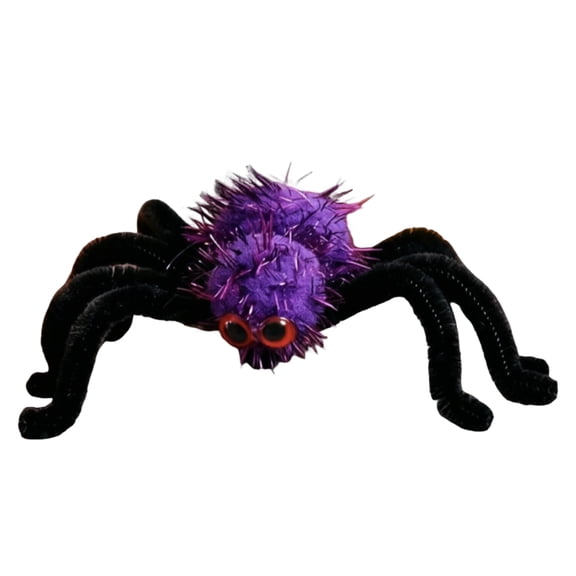 Halloween Funny Spider Decoration, Cute Plush Spider Ornament, Spooky Small Spider Figurine for Halloween Party Table Home Decor Purple