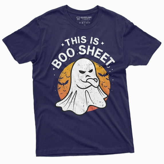 Halloween Funny This Is Boo Sheet T-Shirt Costume Womens Mens Unisex Tee (4X-Large Navy Blue)