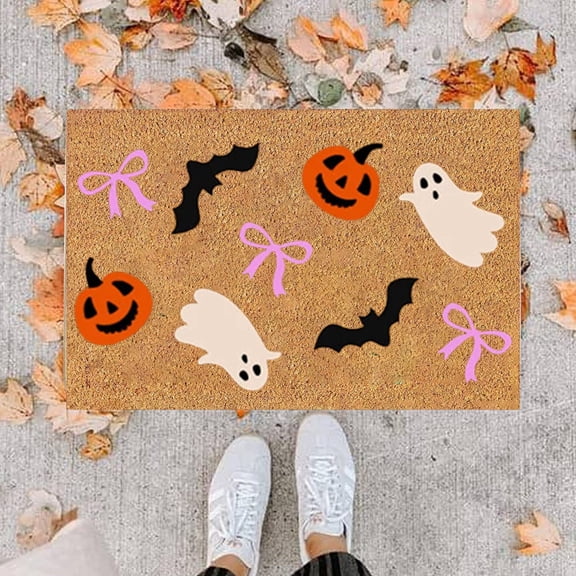 Halloween Funny Welcome Doormat, Non Slip Rug, Custom Home Decor Mat, Seasonal Fall Holiday Floor Mat, for Indoor Outdoor Entrance