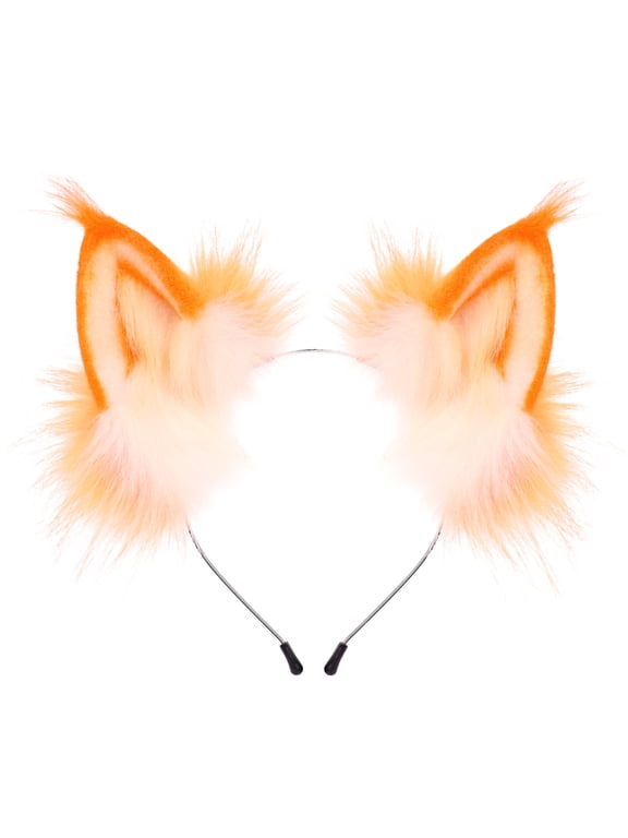 Halloween Furry Animal Ear Headband, Handmade Plush Wolf Cat Fox Ears Cosplay Headwear, Soft Fluffy Faux Fur Ear Hair Hoop for Halloween Party Costume Accessory, 4 Colors Available Black Red White Or