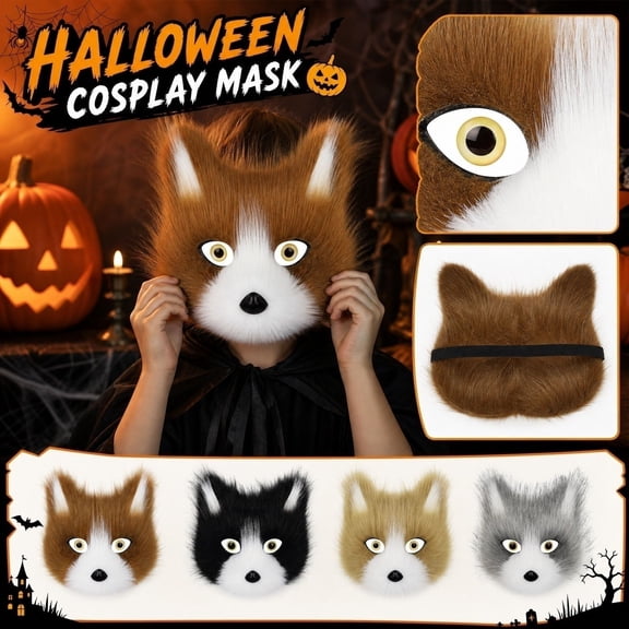 Halloween Furry Fox Half Mask, Face Mask for Masquerade Party, Mask for Adults 8X8 Inch