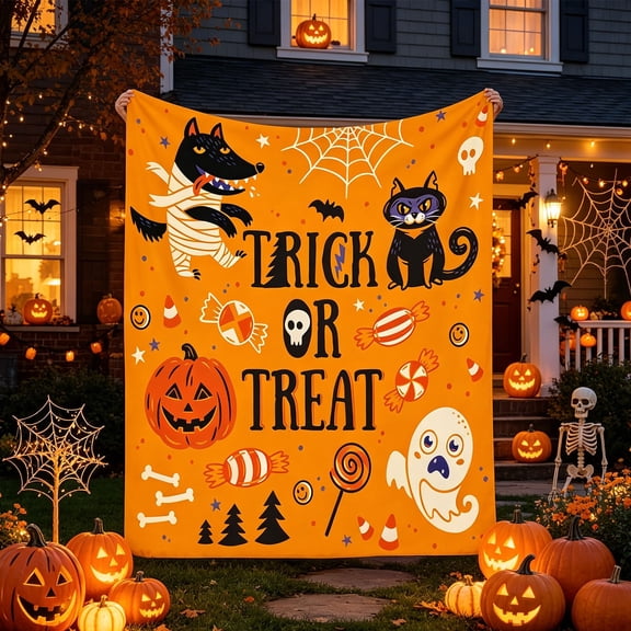 Halloween Fuzzy Flannel Blanket, Cartoon Ghost Pumpkin Spider Web Throw Blanket for Home Chair Sofa Couch Bed