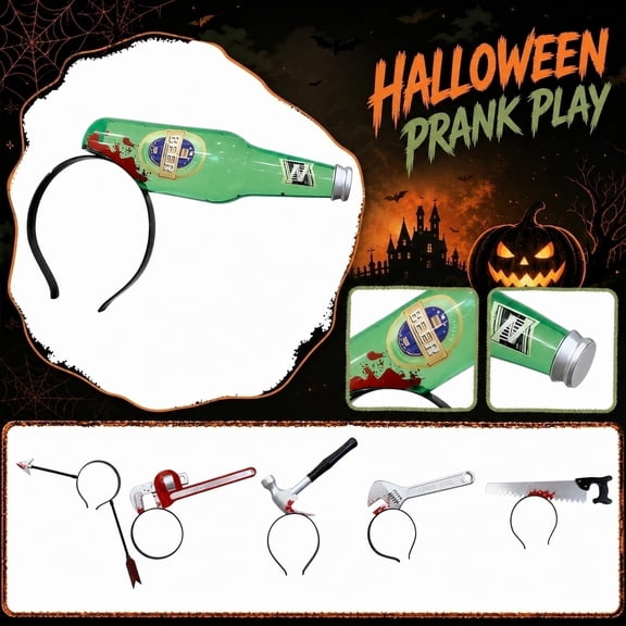 Halloween Gag Headwear, Halloween Classroom Decorations, Halloween Decorations for Office, Trunk Or Treat Decorations, Fake Saw Through Head Prop 17X6 in to Add Playful Scary