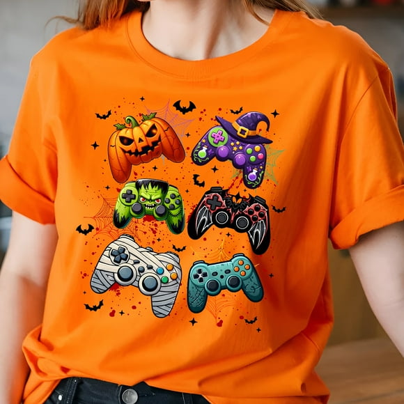 Halloween Game Controller Unisex Adult Cotton Crew Neck T-Shirt