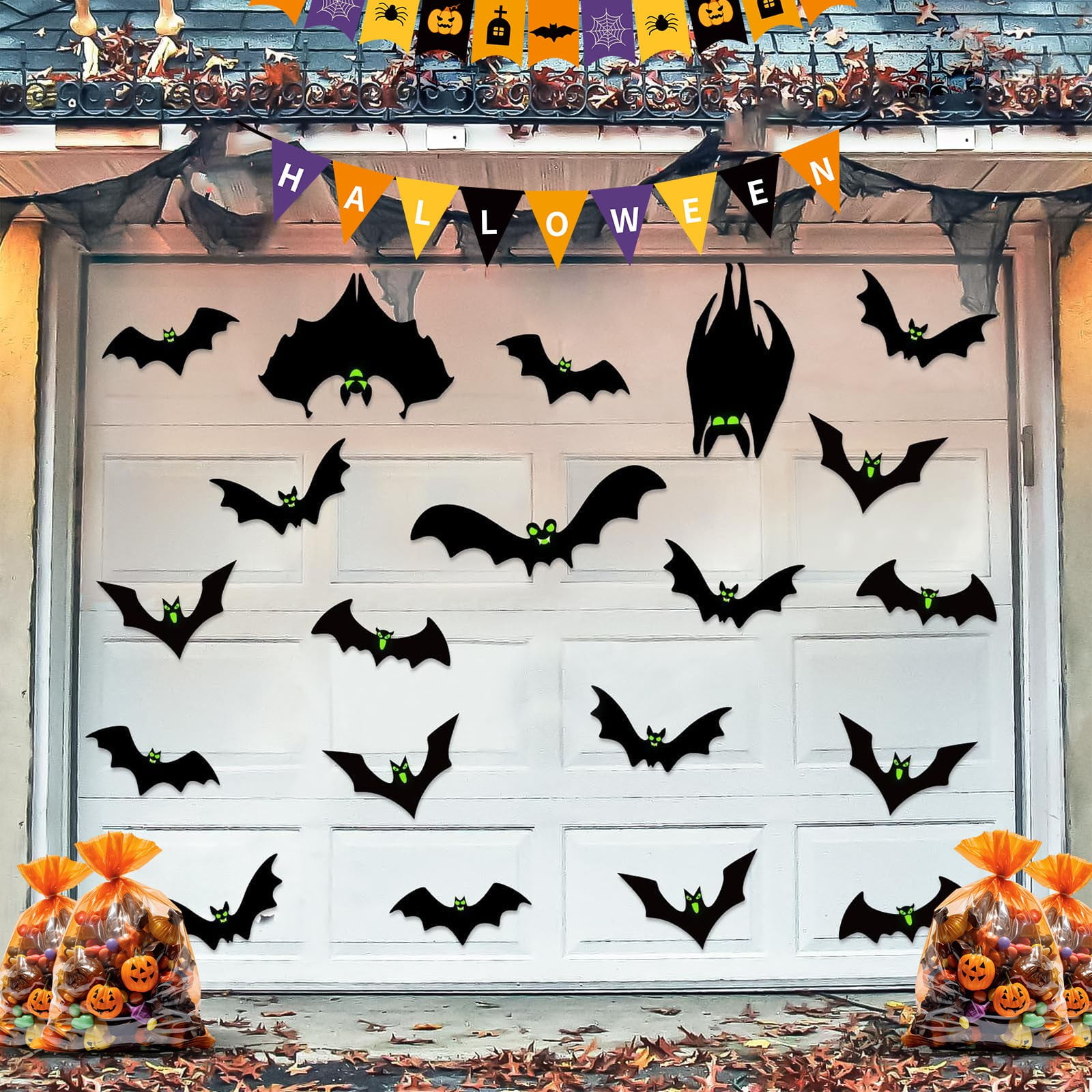 Whaline 20-Pack Halloween Garage Door Magnet Decals - Black Bat & Cat Designs, Trick Or Treat Decor - View #10