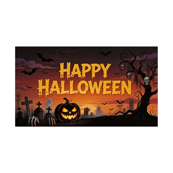 Halloween Garage Door Banner Style B 480x210cm Polyester Reusable Outdoor Decoration with Skeleton and Web Design for Parties and Family