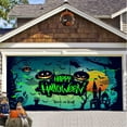 thumbnail image 1 of Halloween Garage Door Cover,4.92 x 2.46 Ft Large Witch Pumpkin Bat Ghost Garage Door Banner,Outdoor Hanging Mural Backdrop for Front Porch Yard Halloween Party Wall Decor(F), 1 of 3