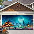 thumbnail image 1 of Halloween Garage Door Cover,4.92 x 2.46 Ft Large Witch Pumpkin Bat Ghost Garage Door Banner,Outdoor Hanging Mural Backdrop for Front Porch Yard Halloween Party Wall Decor(J), 1 of 4