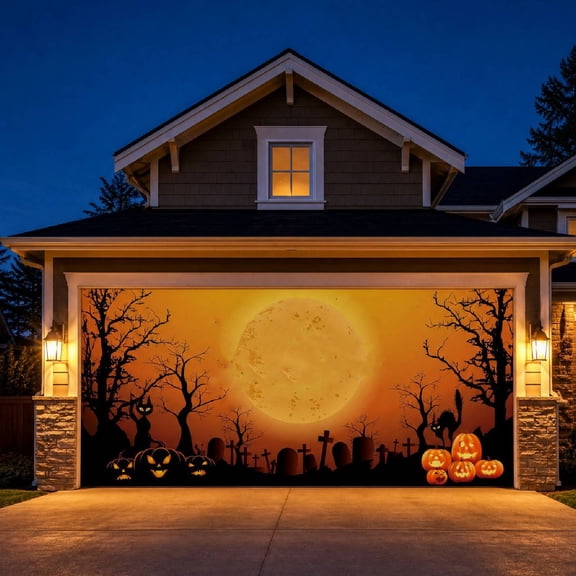 Halloween Garage Door Cover, Realistic Garage Scene Design,3D Breaking Through Illusion Decoration, Full Size Double Garage Door Banner, Outdoor Halloween Decor,G,180x240cm