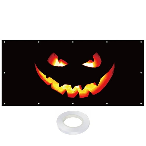 Halloween Garage Door Decoration, 13 x 6 ft Large Pumpkin Banner Scary Cover Backdrop Decor for Outdoor Indoor Holiday Party Wall Home Window Yard Prop