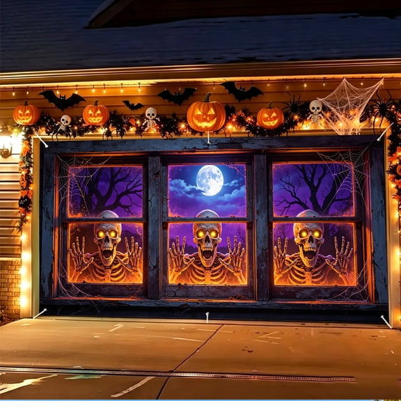 Halloween Garage Door Decorations Cover,Outdoor 6x13 ft | Hanging Cover for Halloween Party Backdrop, Mural for Home Yard Wall Window Decor