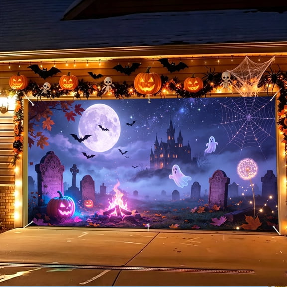 Halloween Garage Door Decorations Garage Door Cover 6 x 13 ft,Hanging Backdrop for Indoor Outdoor Wall Party, During Holiday Decoration