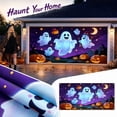 thumbnail image 1 of Halloween Garage Door Decorations, Halloween Ghost Decor, Halloween Pumpkin Decorations, Halloween Outdoor Hanging Decorations, 150X100Cm Cute Purple Night Graveyard Scene Hanging, 1 of 7