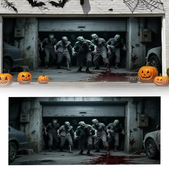 Halloween Garage Door Fabric for Outdoor Party Event Décor for Yard Celebrations