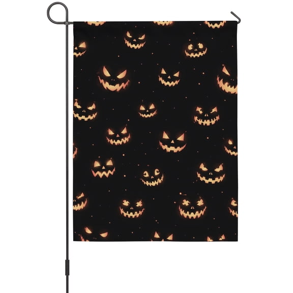Halloween Garden Flag 12 x 18 Inches, Horror Angry Pumpkins Face Glowing Eyes Black Modern Weather Proof Outdoor Patio Flags Double Sided Small Garden Decoration for Yard Outside Home